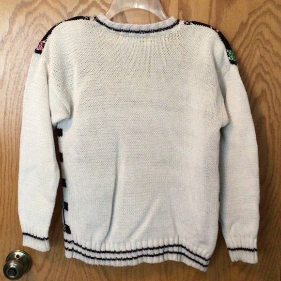 SK & Company - Vintage Black & White Checked Pullover Sweater with Pink & Green - Picture 3 of 5